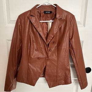 NWT DO+BE Faux Leather Brown Blazer Vegan